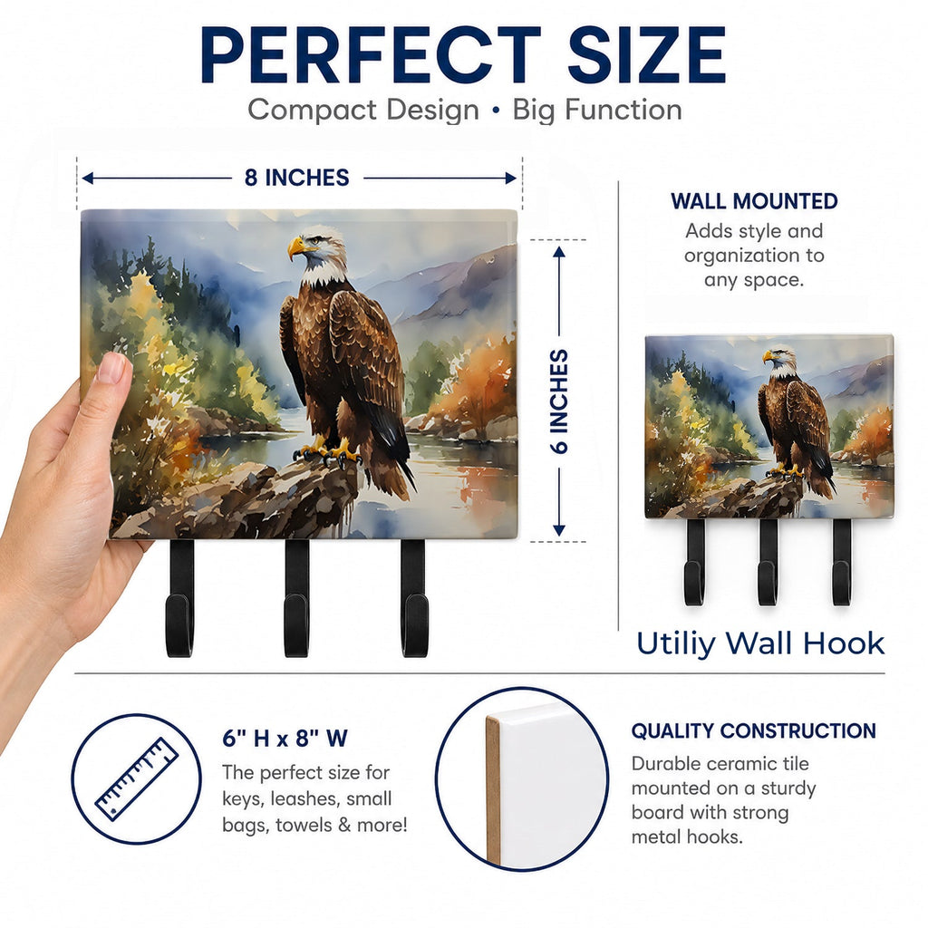 Bald Eagle Mountain Scene Leash or Key Holder Wall Hooks, Coat Rack Wall Mount, for Hanging Keys, Towels, Aprons, Leashes