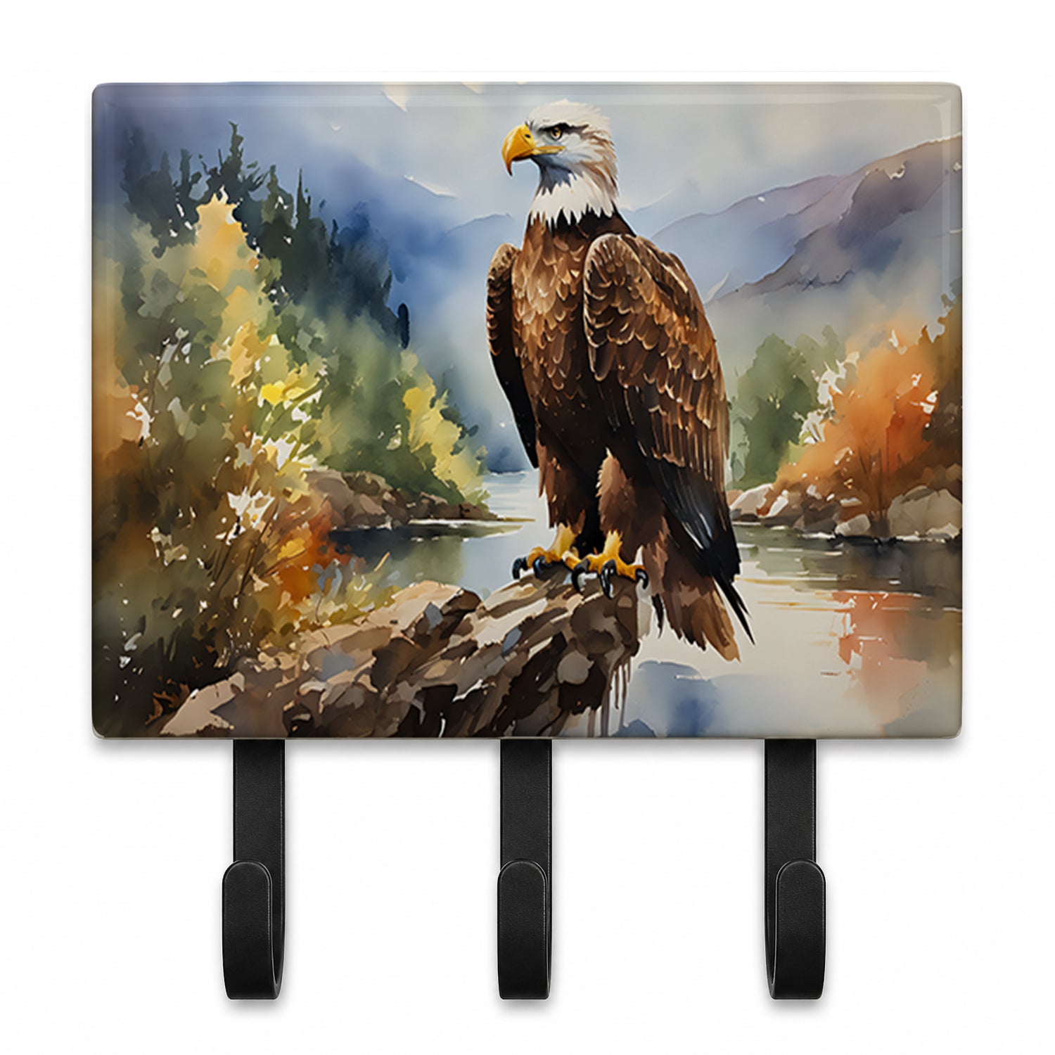 Bald Eagle Mountain Scene Leash or Key Holder Wall Hooks, Coat Rack Wall Mount, for Hanging Keys, Towels, Aprons, Leashes