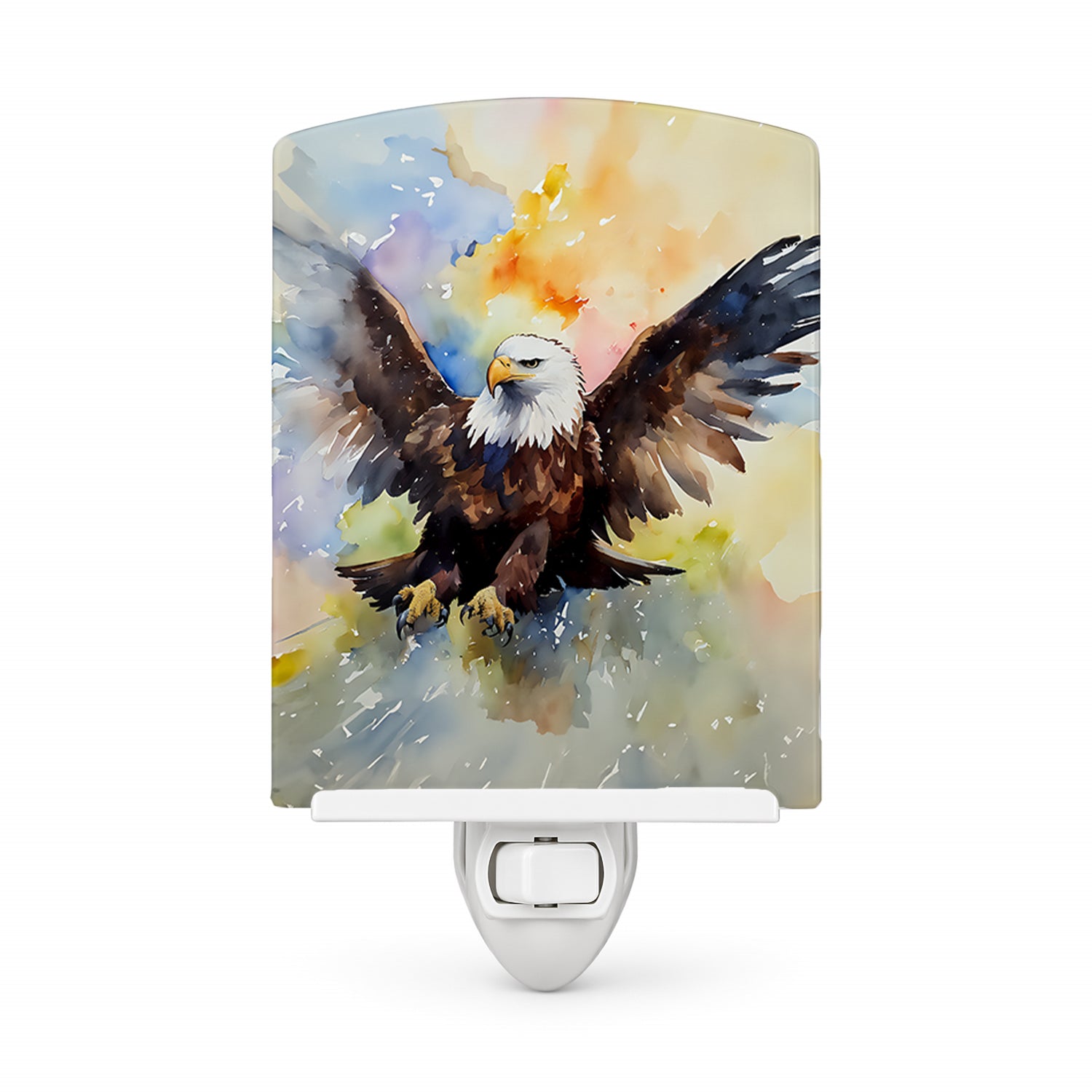 Bald Eagle Flying Wings Spread Ceramic Night Light Compact, UL-Certified, Ideal for Bedroom, Bathroom, Nursery, Hallway, Kitchen, 6x4x3, Multicolor