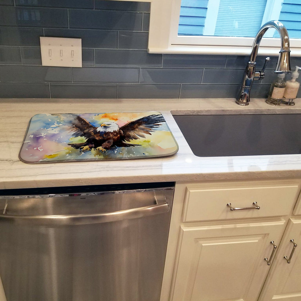 Bald Eagle Flying Wings Spread Dish Drying Mat Absorbent Dish Drying Mat Pad for Kitchen Counter Dish Drainer Mat for Countertop, 14 x 21", Multicolor