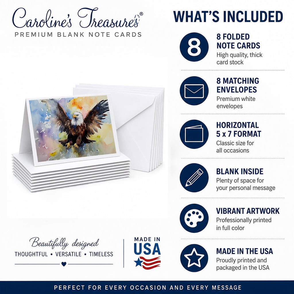 Bald Eagle Flying Wings Spread Greeting Cards Pack of 8 Blank Cards with Envelopes Whimsical A7 Size 5x7