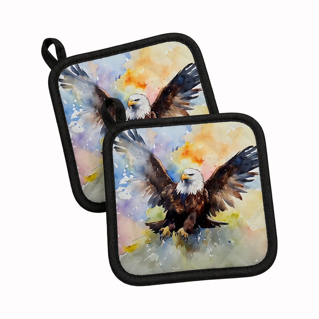Bald Eagle Flying Wings Spread Pot Holder Set of 2 Heat Resistant Quilted Hot Pads 7.5 x 7.5 Inch, Insulated Kitchen Trivets for Cooking & Baking