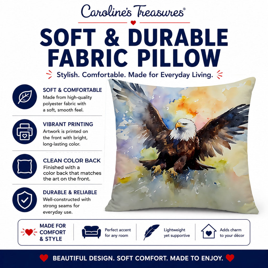 Bald Eagle Flying Wings Spread Decorative Throw Pillow 18x18 Indoor Outdoor Accent Cushion, Fabric Cover with Insert for Sofa, Bed, Porch & Living Room