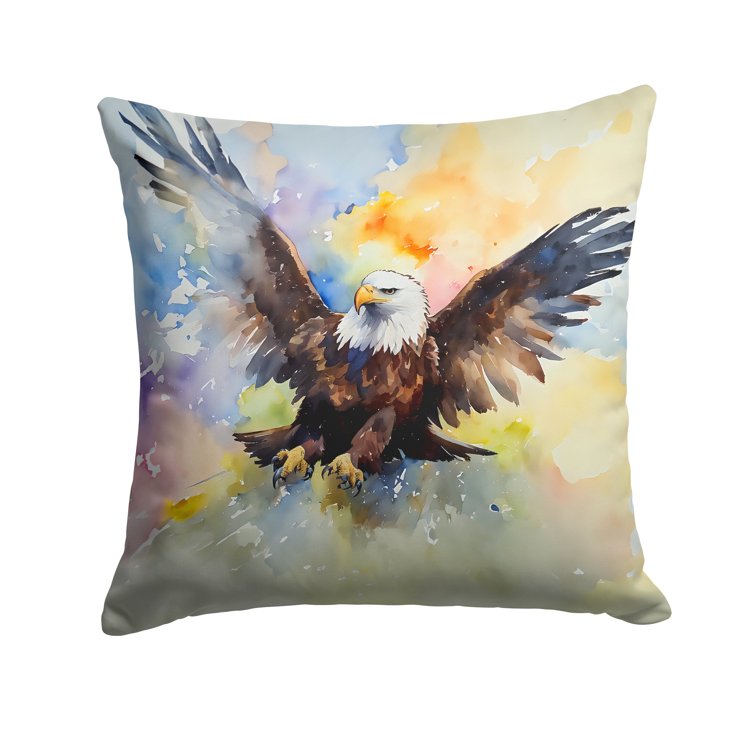 Bald Eagle Flying Wings Spread Decorative Throw Pillow 18x18 Indoor Outdoor Accent Cushion, Fabric Cover with Insert for Sofa, Bed, Porch & Living Room