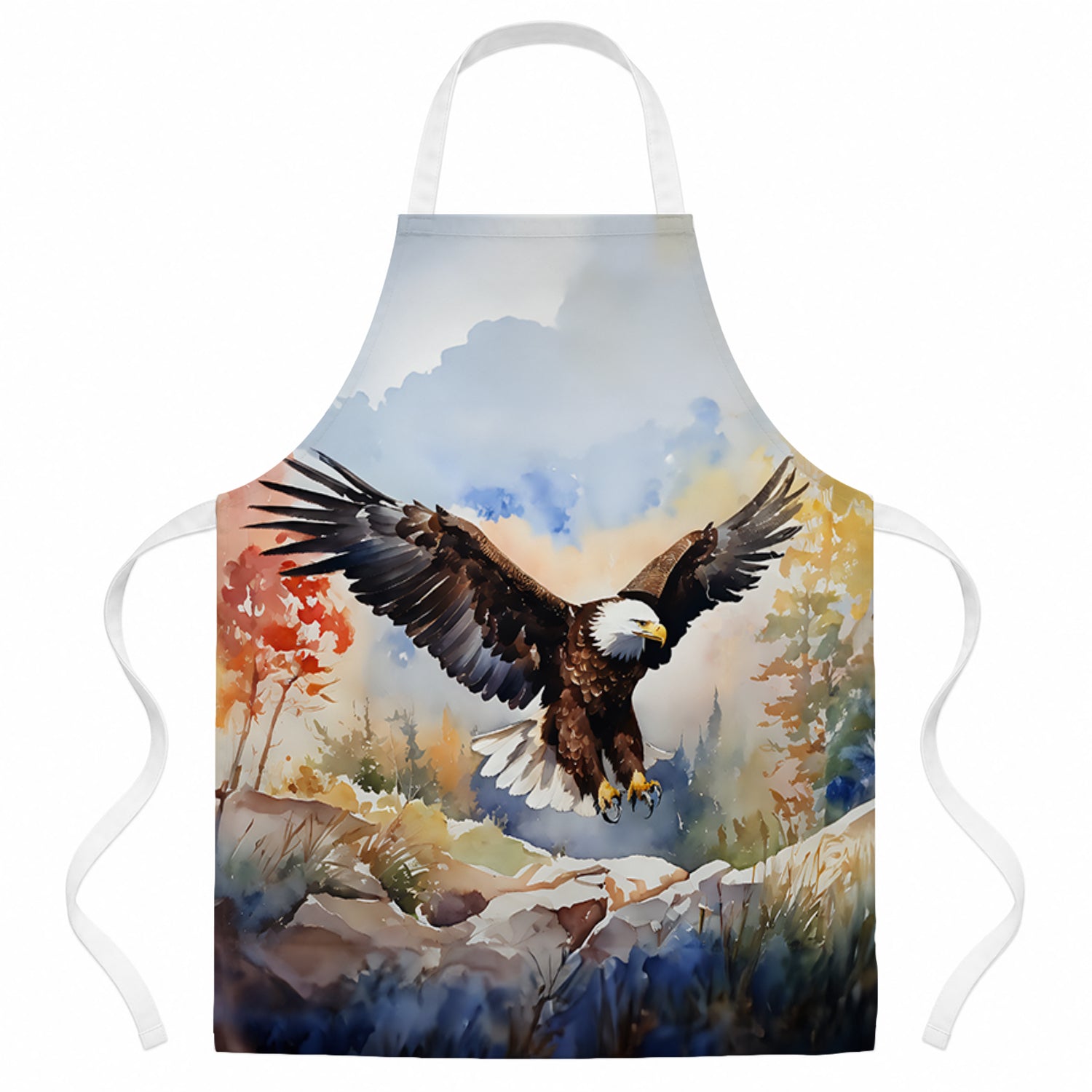 Bald Eagle Landing Wings Spread Apron Cooking Kitchen Server Baking Crafts Gardening for Adult Women Men, Unisex, Large, Multicolor
