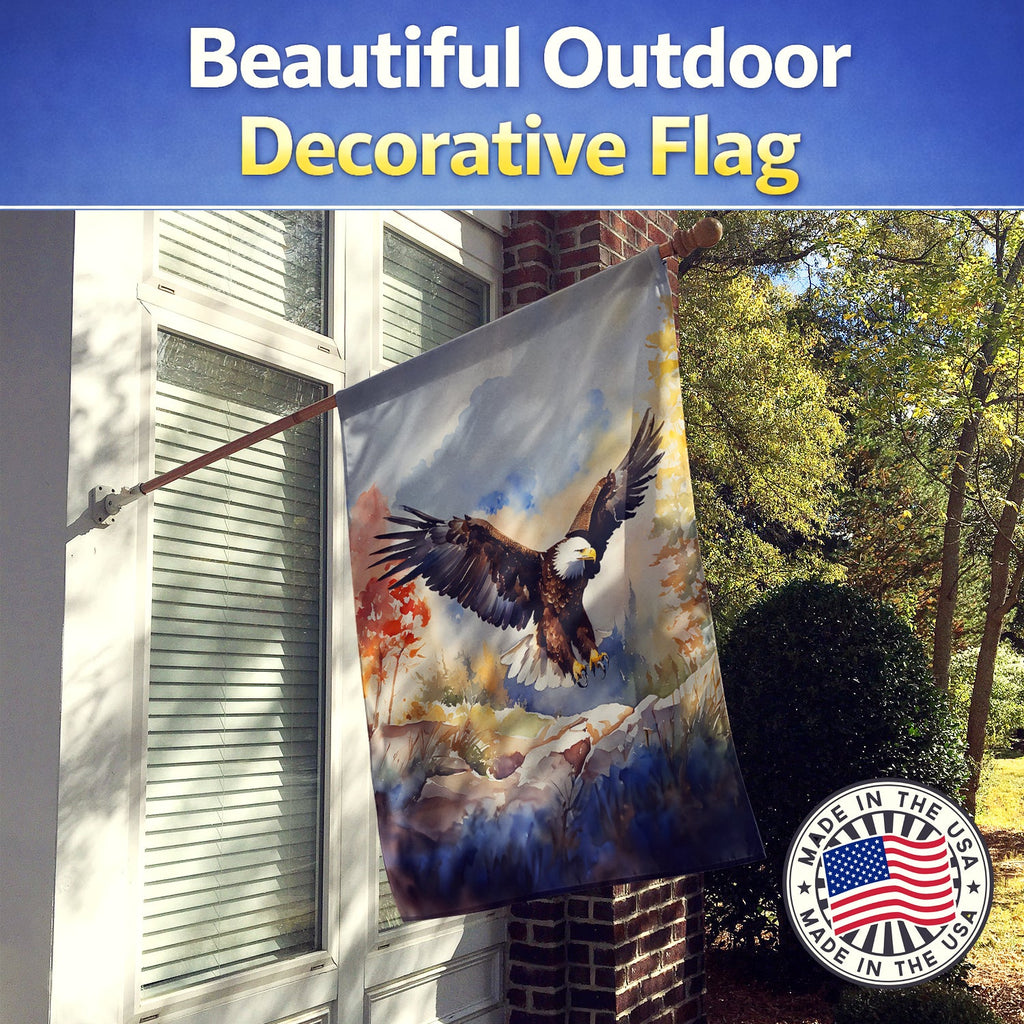 Bald Eagle Landing Wings Spread House Flag 28x40 Porch Sleeve Pole Decorative Outside Yard Banner Artwork Wall Hanging, Polyester