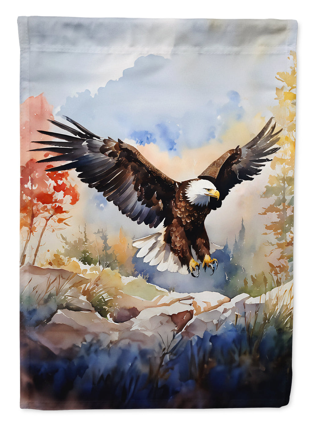 Bald Eagle Landing Wings Spread House Flag 28x40 Porch Sleeve Pole Decorative Outside Yard Banner Artwork Wall Hanging, Polyester