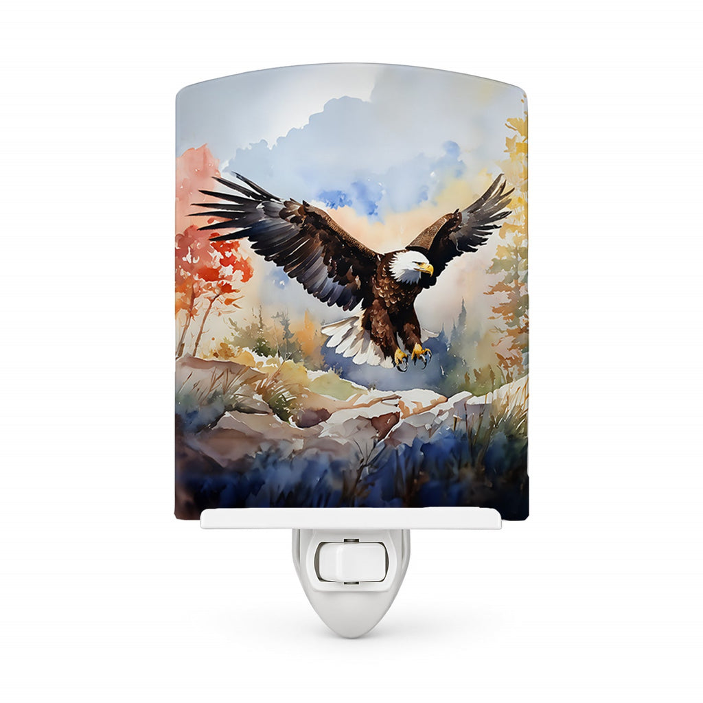 Bald Eagle Landing Wings Spread Ceramic Night Light Compact, UL-Certified, Ideal for Bedroom, Bathroom, Nursery, Hallway, Kitchen, 6x4x3, Multicolor