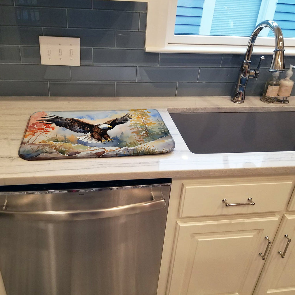Bald Eagle Landing Wings Spread Dish Drying Mat Absorbent Dish Drying Mat Pad for Kitchen Counter Dish Drainer Mat for Countertop, 14 x 21", Multicolor