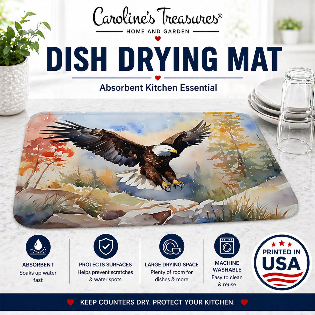 Bald Eagle Landing Wings Spread Dish Drying Mat Absorbent Dish Drying Mat Pad for Kitchen Counter Dish Drainer Mat for Countertop, 14 x 21", Multicolor