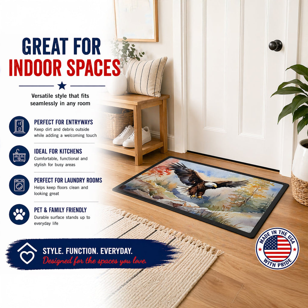 Bald Eagle Landing Wings Spread Doormat Indoor Outdoor 18H X 27W Front Door Mat Rugs for Entryway, Non Slip Washable