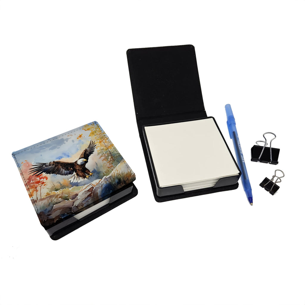Bald Eagle Landing Wings Spread PU Leather Note Paper Holder with Artist-Designed Cover, Desk Accessory, Office Gift