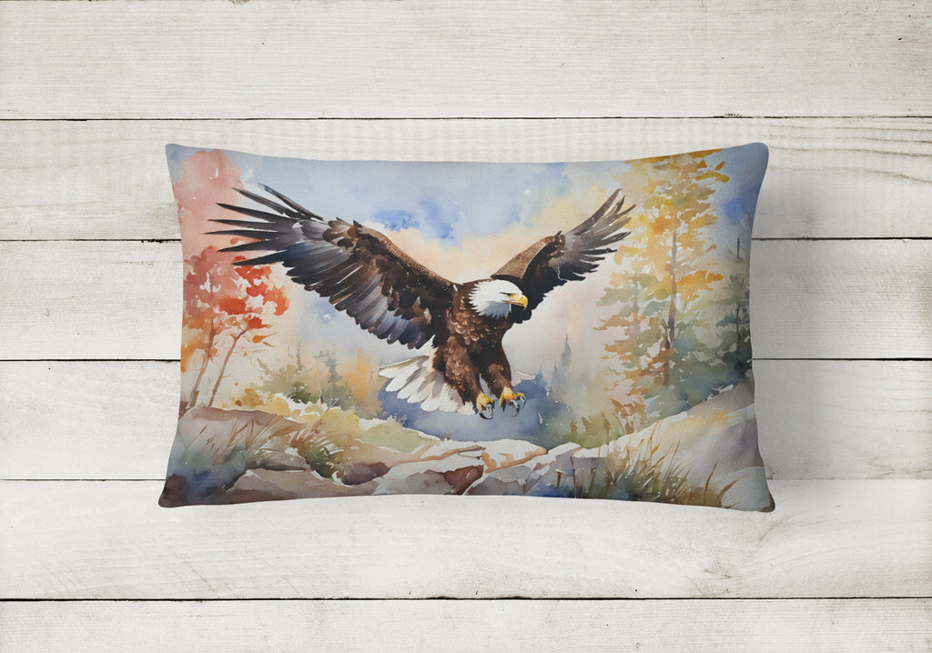 Bald Eagle Landing Wings Spread Decorative Throw Pillow 12x16 Indoor Outdoor Accent Cushion, Fabric Cover with Insert for Sofa, Bed, Porch & Living Room