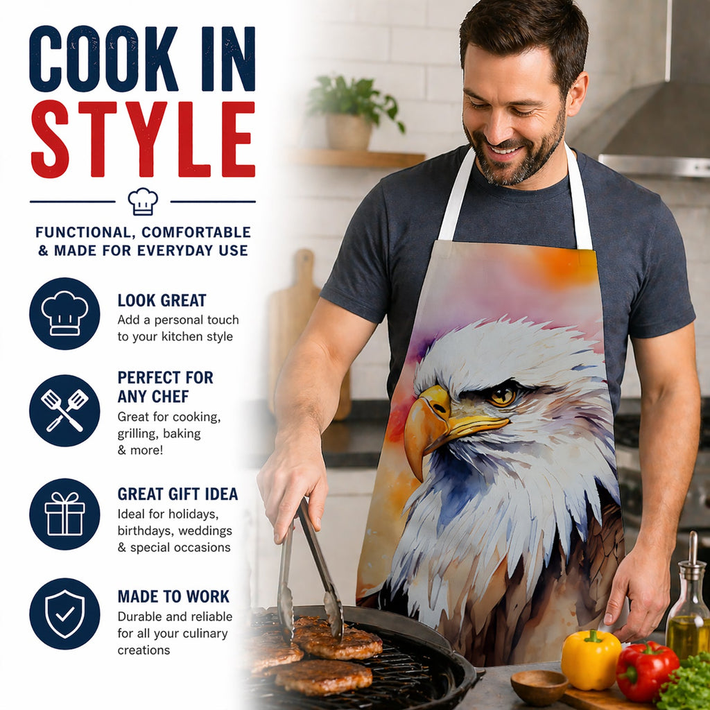 Bald Eagle Portrait Side View Apron Cooking Kitchen Server Baking Crafts Gardening for Adult Women Men, Unisex, Large, Multicolor
