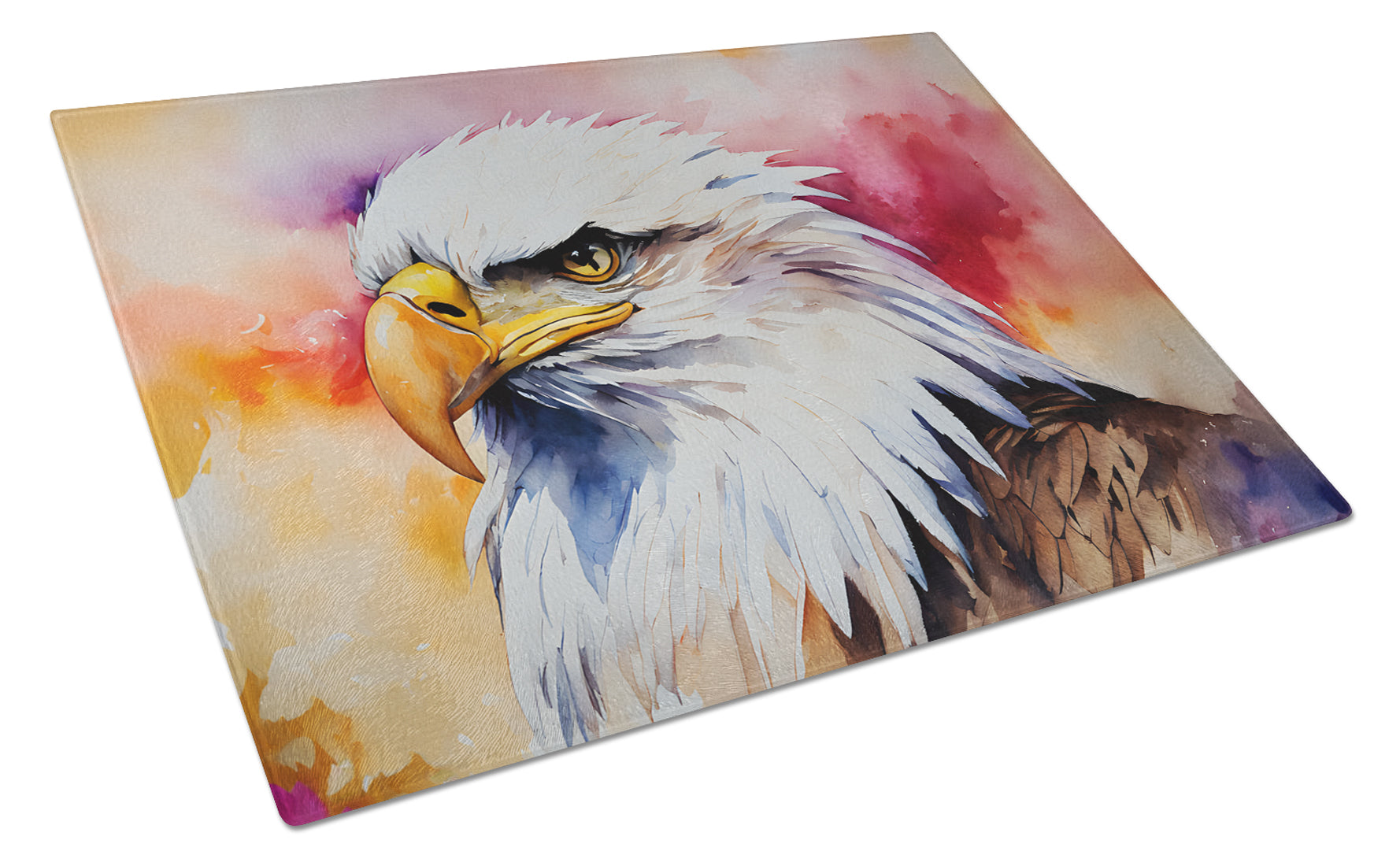 Bald Eagle Portrait Side View Cutting Board Tempered Glass Kitchen Cutting Surface, Heat Resistant Chopping, Non-Slip Feet, Food Prep & Serving