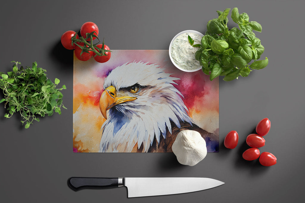 Bald Eagle Portrait Side View Cutting Board Tempered Glass Kitchen Cutting Surface, Heat Resistant Chopping, Non-Slip Feet, Food Prep & Serving