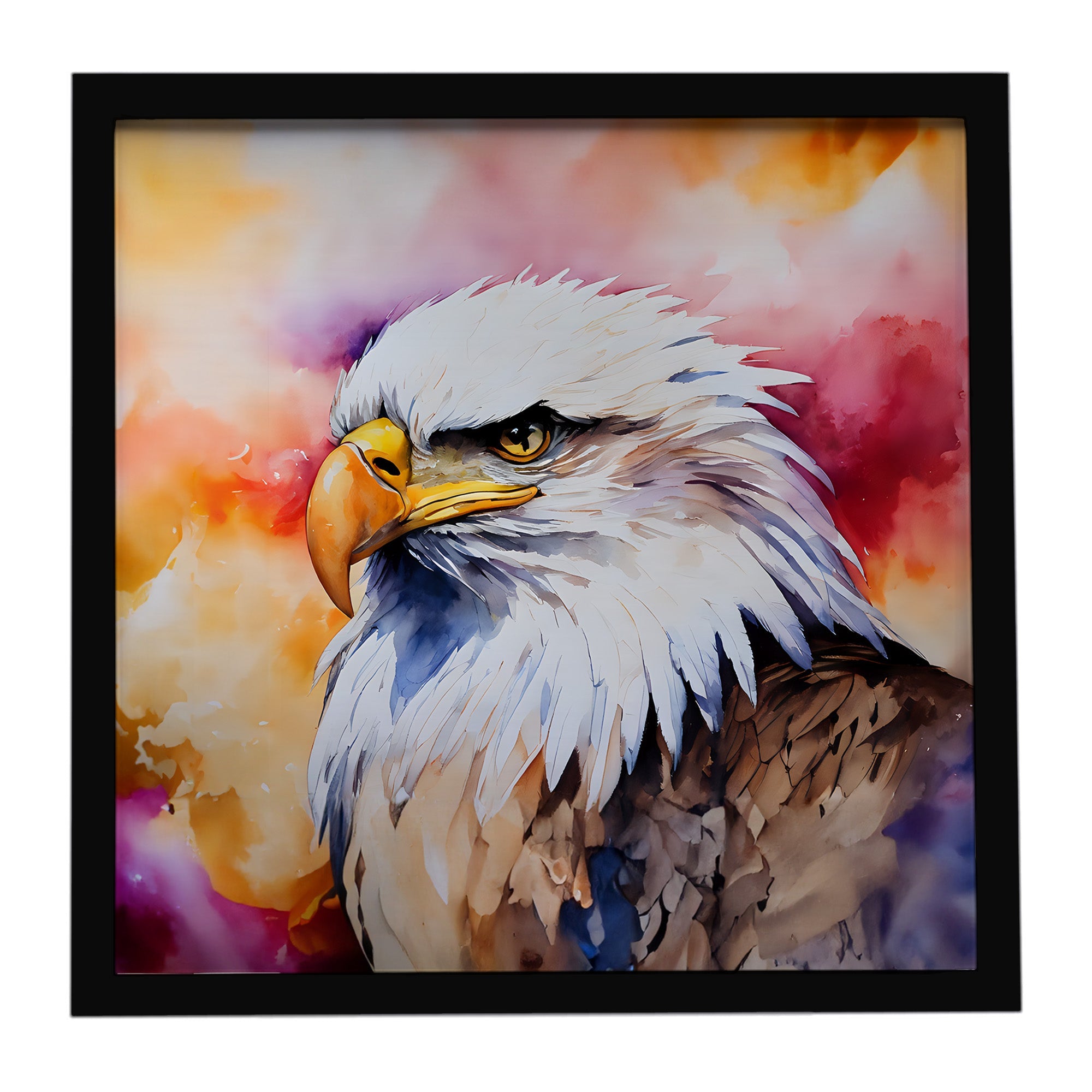 Bald Eagle Portrait Side View Framed Metal Print Bathroom, Kitchen, Office, Home Decor Wall Art Ready to Hang, Square, 8X8