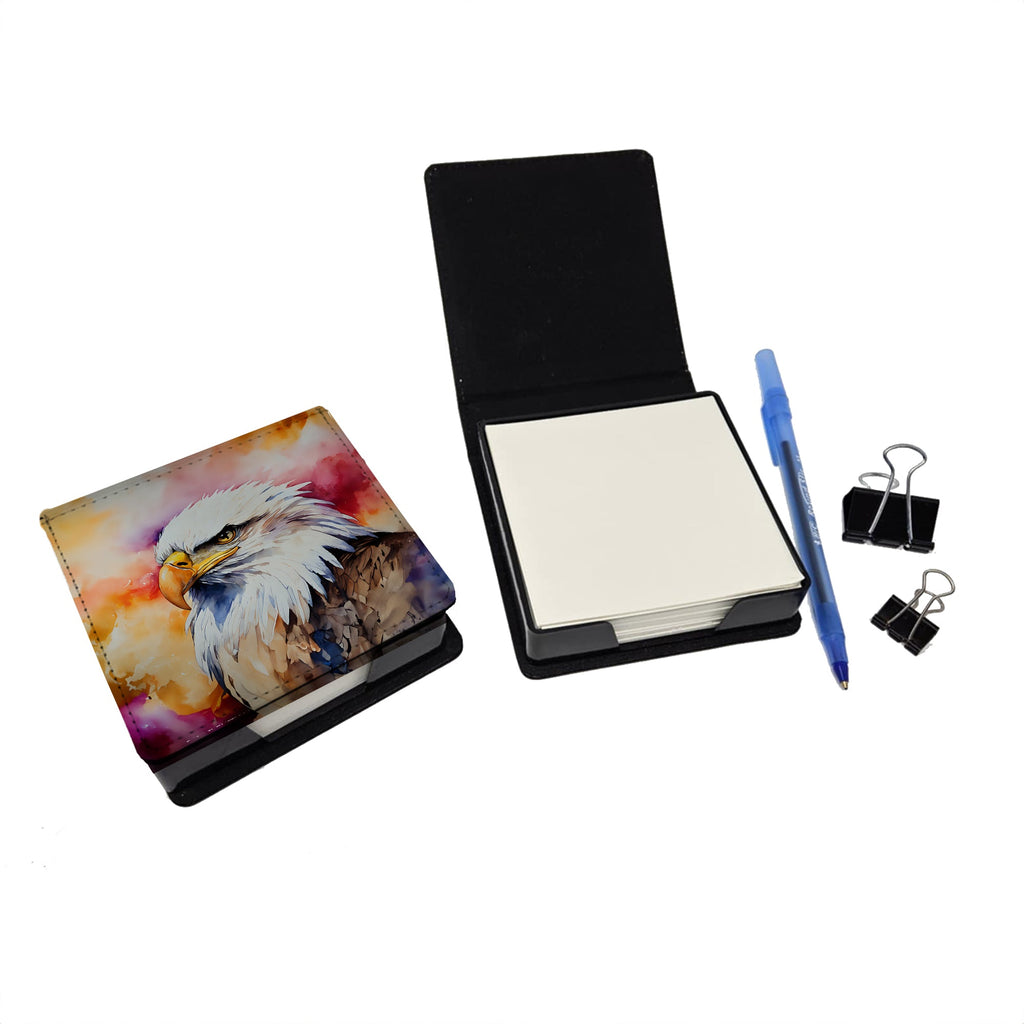 Bald Eagle Portrait Side View PU Leather Note Paper Holder with Artist-Designed Cover, Desk Accessory, Office Gift
