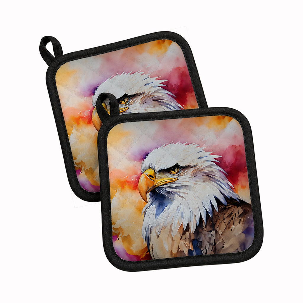 Bald Eagle Portrait Side View Pot Holder Set of 2 Heat Resistant Quilted Hot Pads 7.5 x 7.5 Inch, Insulated Kitchen Trivets for Cooking & Baking