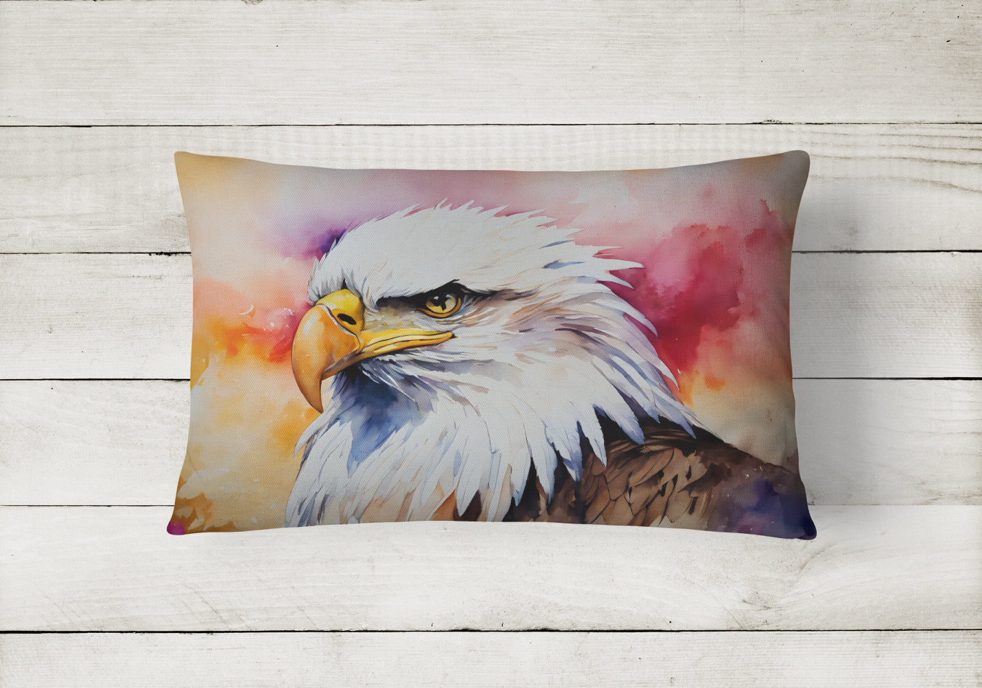 Bald Eagle Portrait Side View Decorative Throw Pillow 12x16 Indoor Outdoor Accent Cushion, Fabric Cover with Insert for Sofa, Bed, Porch & Living Room