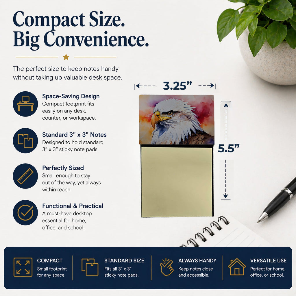 Bald Eagle Portrait Side View Watercolor Sticky Note Holder Refillable Dispenser Desk Accessory 3x3 Pad Gift