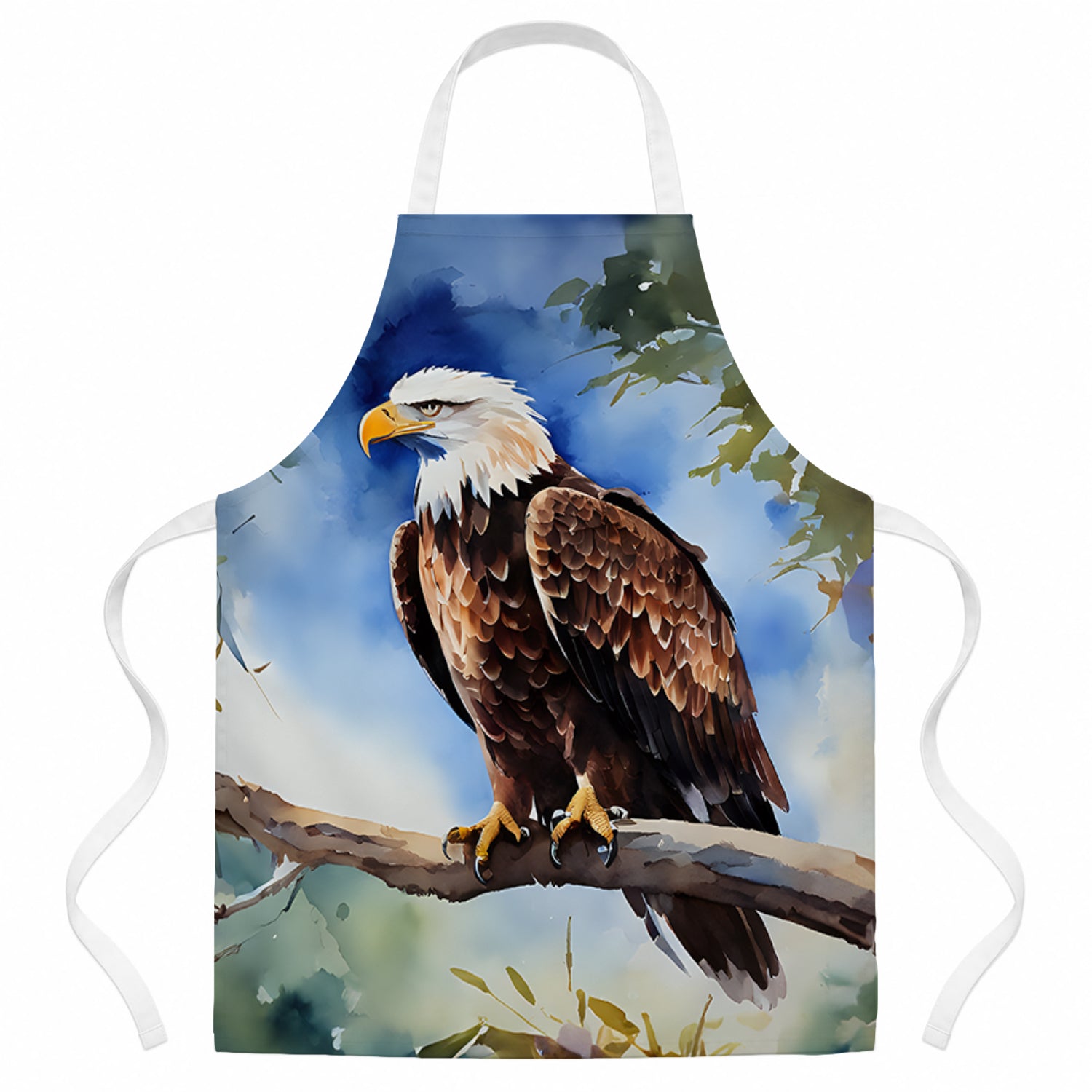 Bald Eagle Perched Tree Branch Apron Cooking Kitchen Server Baking Crafts Gardening for Adult Women Men, Unisex, Large, Multicolor