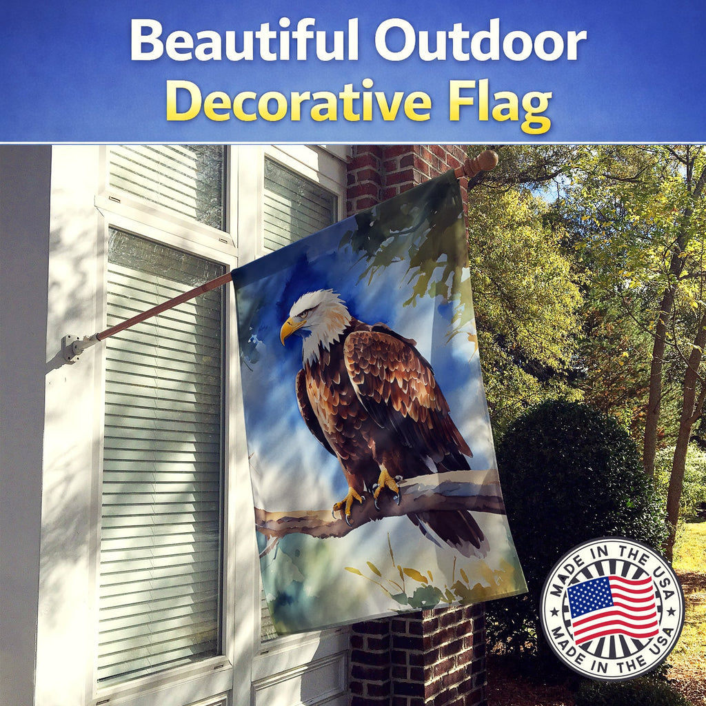 Bald Eagle Perched Tree Branch House Flag 28x40 Porch Sleeve Pole Decorative Outside Yard Banner Artwork Wall Hanging, Polyester