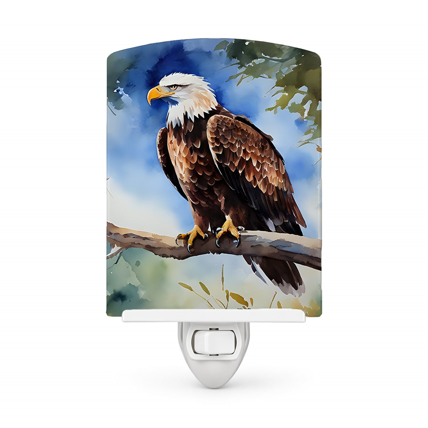 Bald Eagle Perched Tree Branch Ceramic Night Light Compact, UL-Certified, Ideal for Bedroom, Bathroom, Nursery, Hallway, Kitchen, 6x4x3, Multicolor