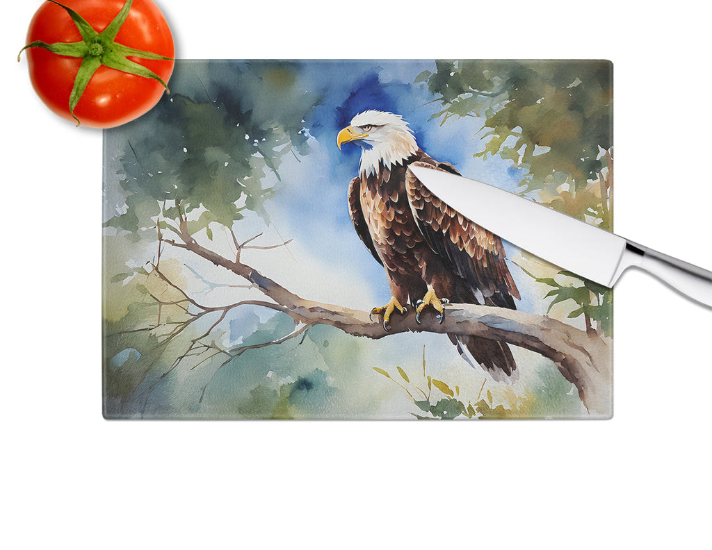 Bald Eagle Perched Tree Branch Cutting Board Tempered Glass Kitchen Cutting Surface, Heat Resistant Chopping, Non-Slip Feet, Food Prep & Serving