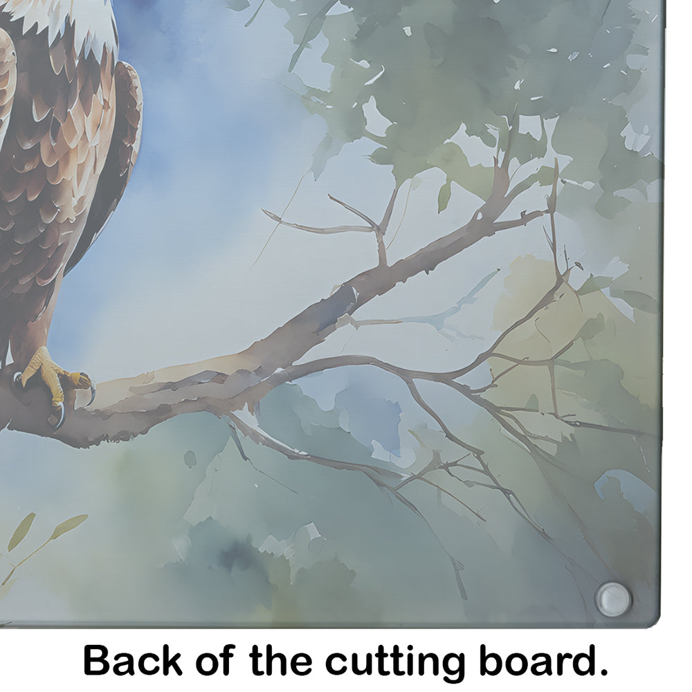 Bald Eagle Perched Tree Branch Cutting Board Tempered Glass Kitchen Cutting Surface, Heat Resistant Chopping, Non-Slip Feet, Food Prep & Serving