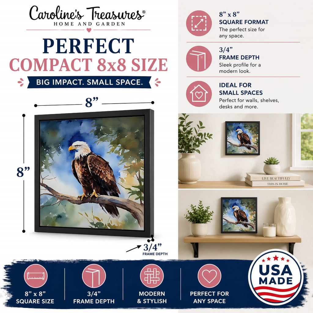 Bald Eagle Perched Tree Branch Framed Metal Print Bathroom, Kitchen, Office, Home Decor Wall Art Ready to Hang, Square, 8X8