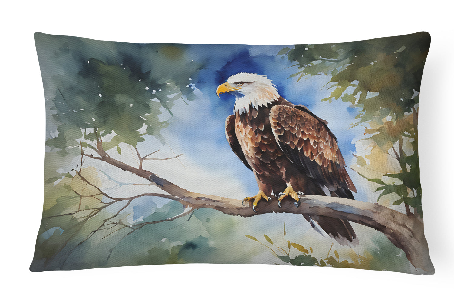 Bald Eagle Perched Tree Branch Decorative Throw Pillow 12x16 Indoor Outdoor Accent Cushion, Fabric Cover with Insert for Sofa, Bed, Porch & Living Room