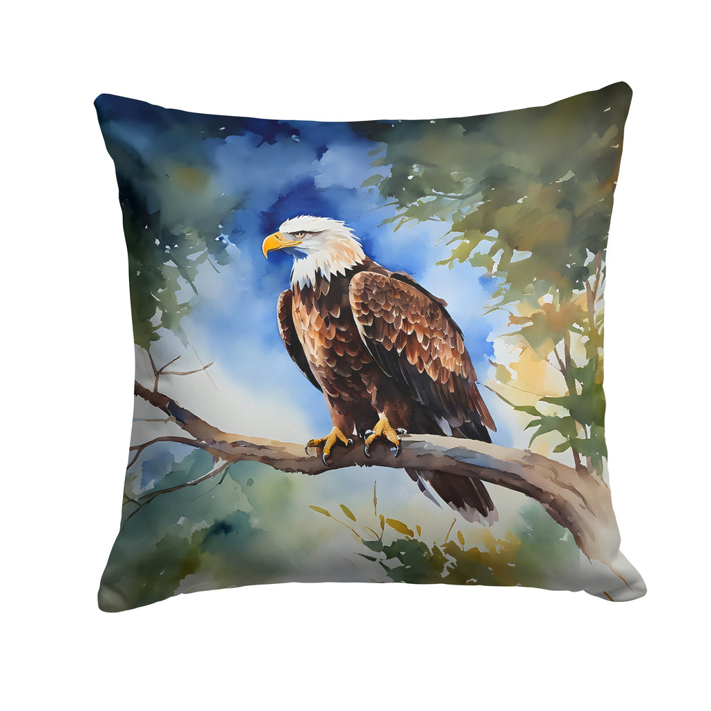Bald Eagle Perched Tree Branch Decorative Throw Pillow 14x14 Indoor Outdoor Accent Cushion, Fabric Cover with Insert for Sofa, Bed, Porch & Living Room