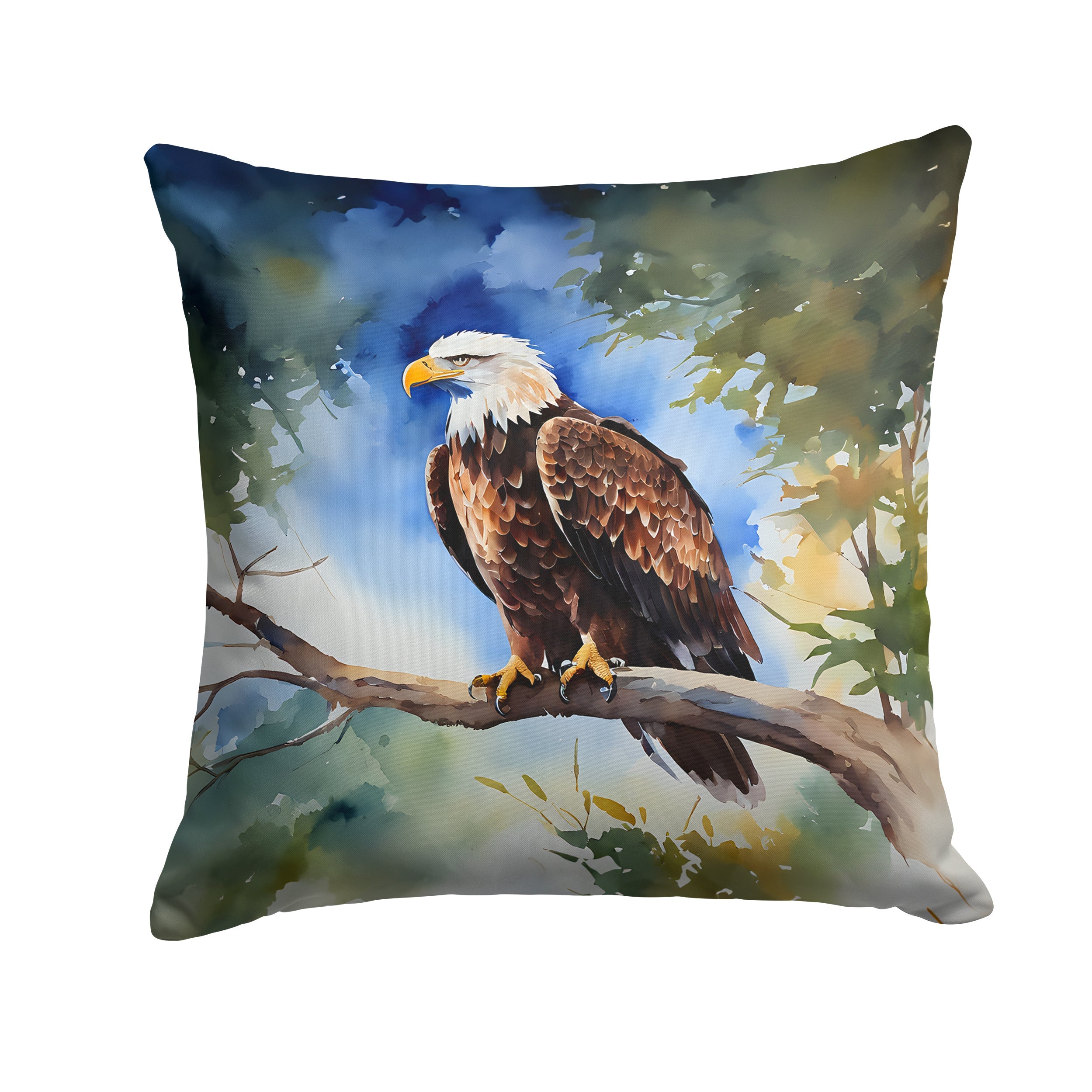 Bald Eagle Perched Tree Branch Decorative Throw Pillow 18x18 Indoor Outdoor Accent Cushion, Fabric Cover with Insert for Sofa, Bed, Porch & Living Room