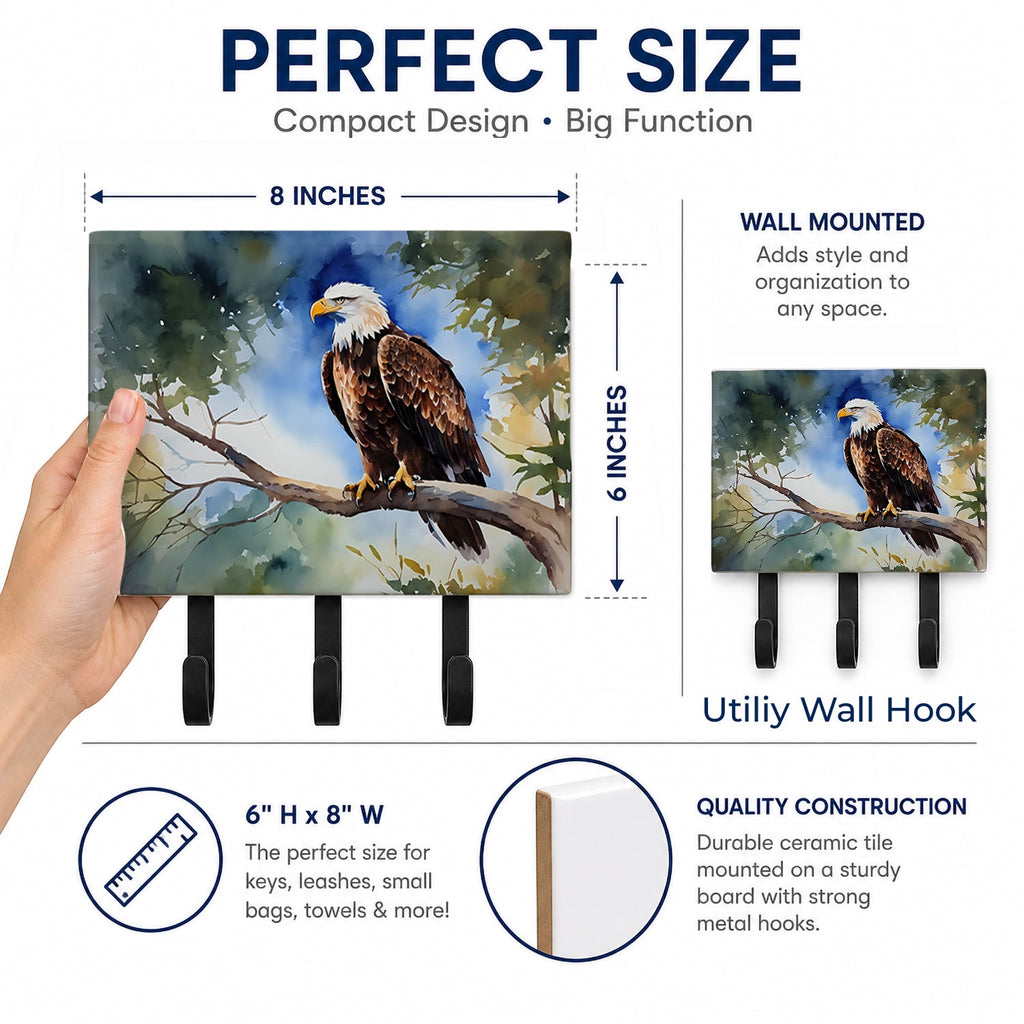 Bald Eagle Perched Tree Branch Leash or Key Holder Wall Hooks, Coat Rack Wall Mount, for Hanging Keys, Towels, Aprons, Leashes