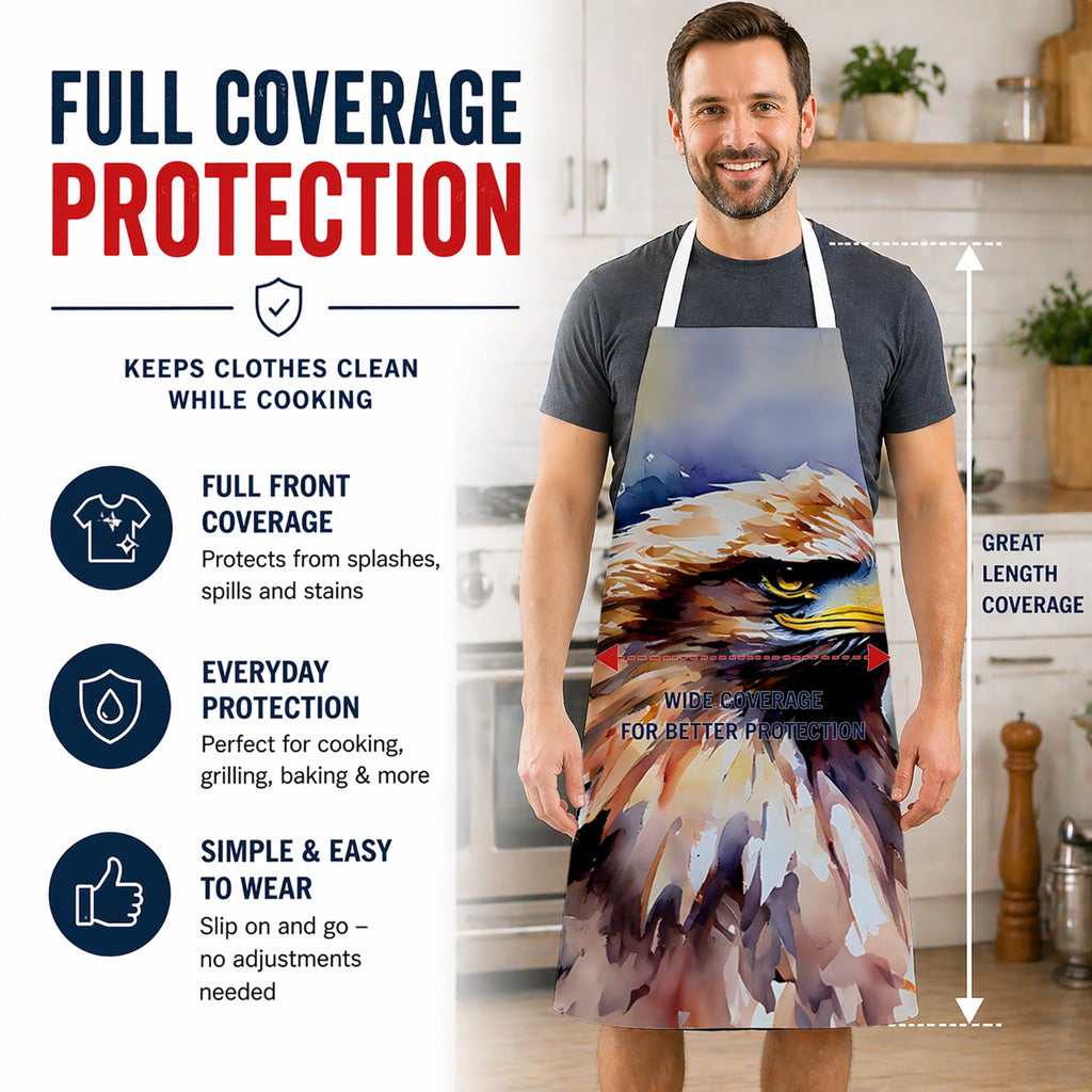Bald Eagle Portrait Close Detail Apron Cooking Kitchen Server Baking Crafts Gardening for Adult Women Men, Unisex, Large, Multicolor