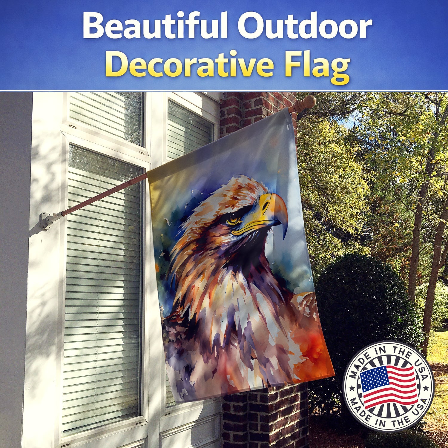 Bald Eagle Portrait Close Detail House Flag 28x40 Porch Sleeve Pole Decorative Outside Yard Banner Artwork Wall Hanging, Polyester