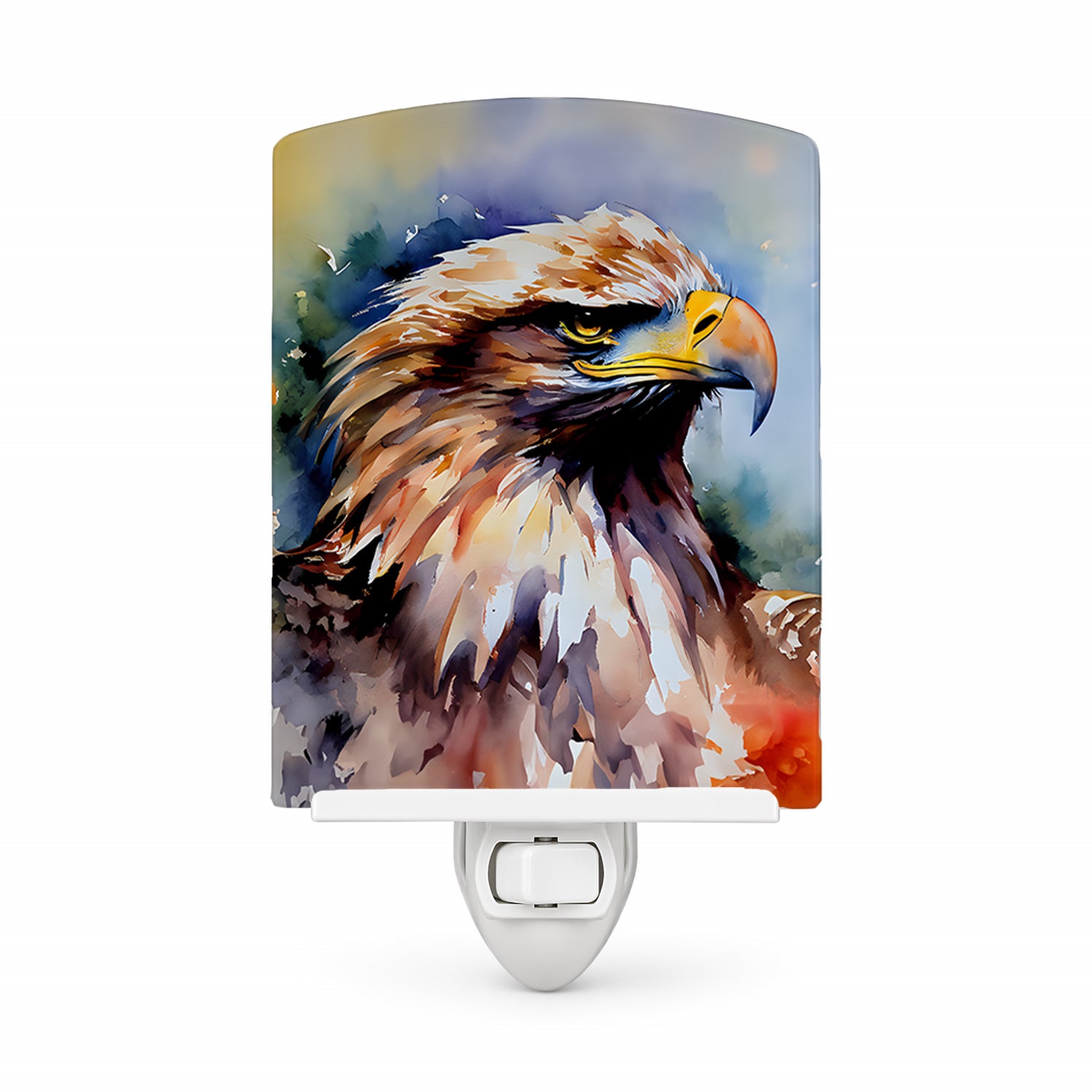 Bald Eagle Portrait Close Detail Ceramic Night Light Compact, UL-Certified, Ideal for Bedroom, Bathroom, Nursery, Hallway, Kitchen, 6x4x3, Multicolor