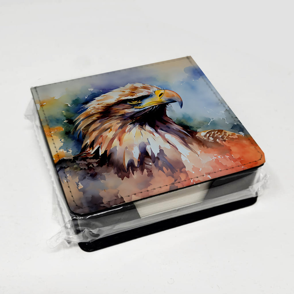 Bald Eagle Portrait Close Detail PU Leather Note Paper Holder with Artist-Designed Cover, Desk Accessory, Office Gift
