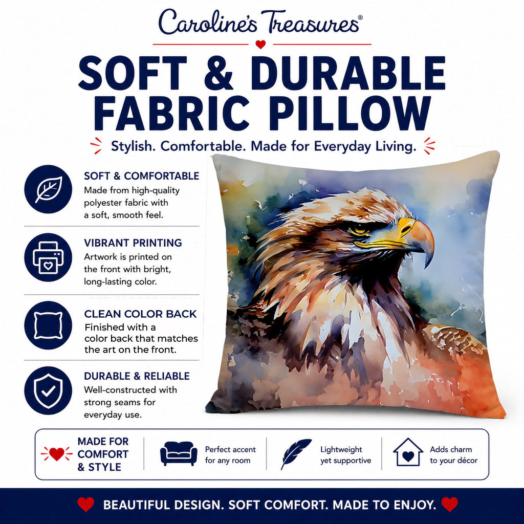 Bald Eagle Portrait Close Detail Decorative Throw Pillow 14x14 Indoor Outdoor Accent Cushion, Fabric Cover with Insert for Sofa, Bed, Porch & Living Room