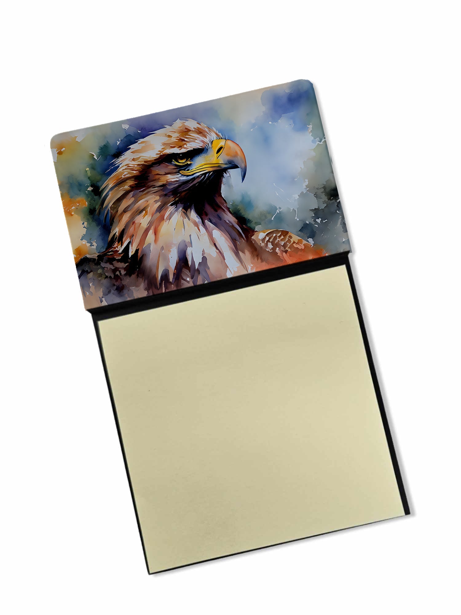 Bald Eagle Portrait Close Detail Watercolor Sticky Note Holder Refillable Dispenser Desk Accessory 3x3 Pad Gift