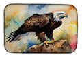 Bald Eagle Perched Rock Wildlife Dish Drying Mat Absorbent Dish Drying Mat Pad for Kitchen Counter Dish Drainer Mat for Countertop, 14 x 21", Multicolor