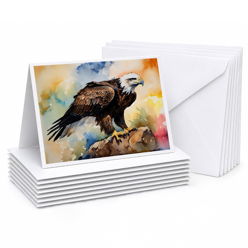Bald Eagle Perched Rock Wildlife Greeting Cards Pack of 8 Blank Cards with Envelopes Whimsical A7 Size 5x7
