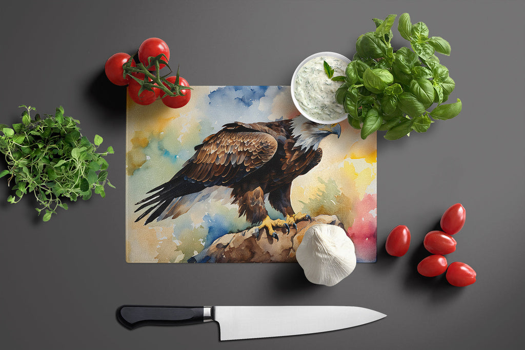 Bald Eagle Perched Rock Wildlife Cutting Board Tempered Glass Kitchen Cutting Surface, Heat Resistant Chopping, Non-Slip Feet, Food Prep & Serving