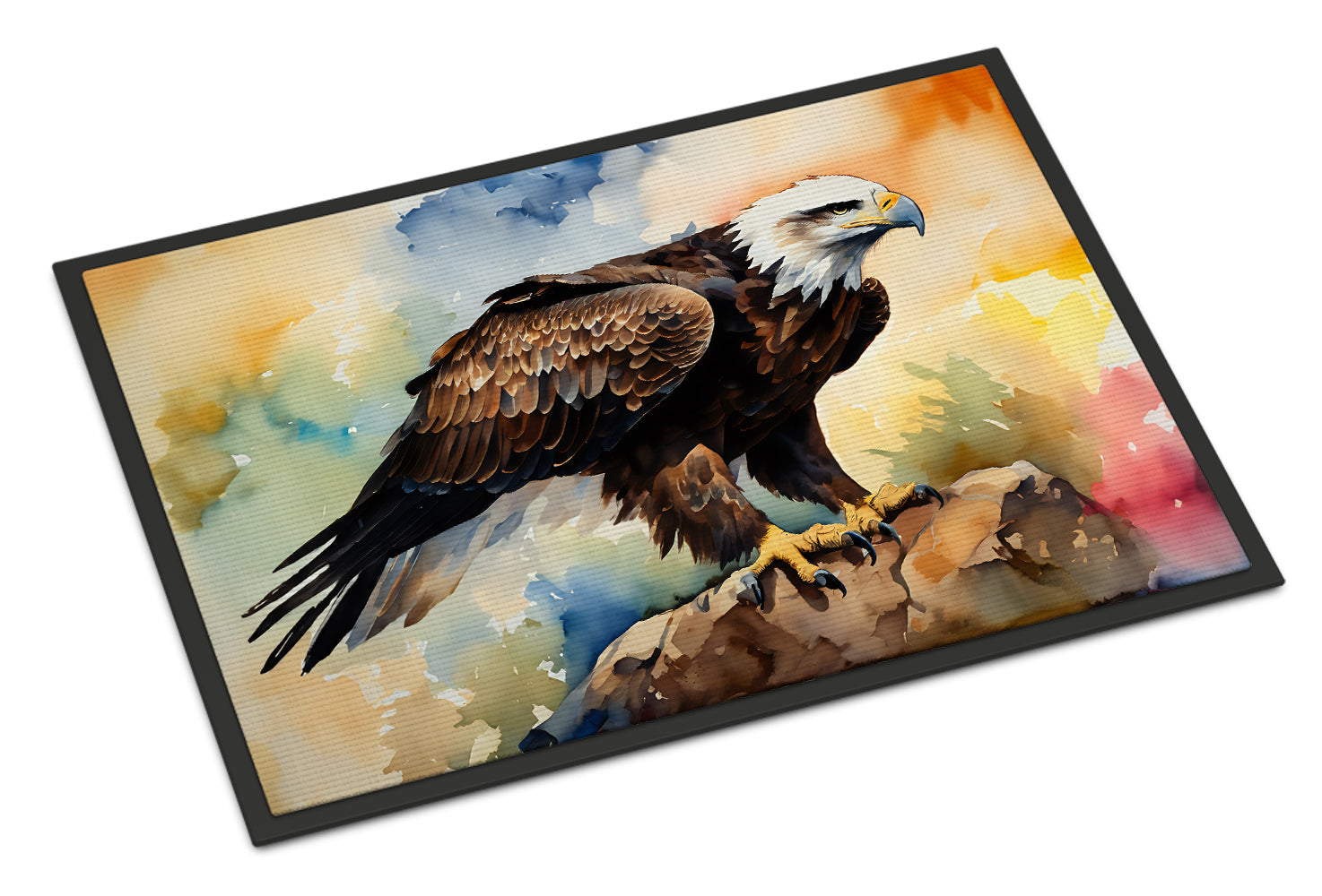 Bald Eagle Perched Rock Wildlife Doormat Indoor Outdoor 18H X 27W Front Door Mat Rugs for Entryway, Non Slip Washable