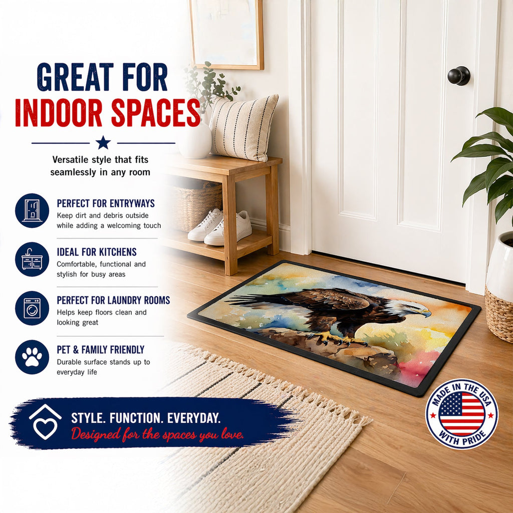 Bald Eagle Perched Rock Wildlife Doormat Indoor Outdoor 18H X 27W Front Door Mat Rugs for Entryway, Non Slip Washable