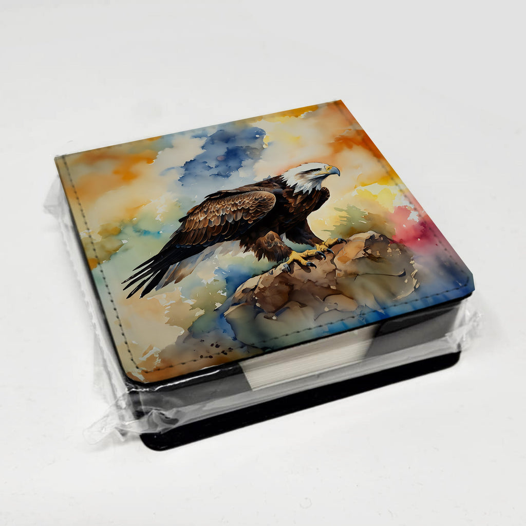 Bald Eagle Perched Rock Wildlife PU Leather Note Paper Holder with Artist-Designed Cover, Desk Accessory, Office Gift
