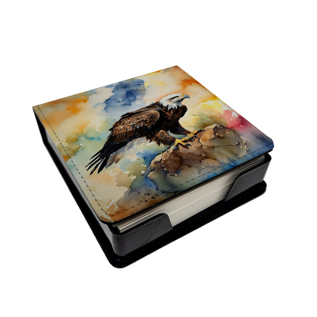 Bald Eagle Perched Rock Wildlife PU Leather Note Paper Holder with Artist-Designed Cover, Desk Accessory, Office Gift
