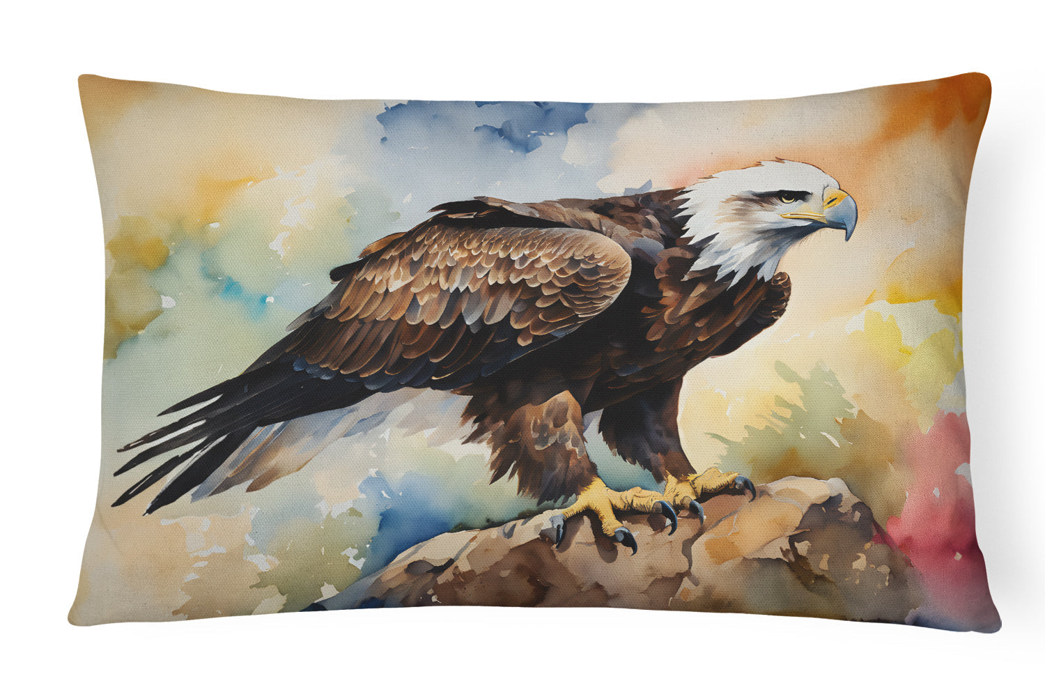 Bald Eagle Perched Rock Wildlife Decorative Throw Pillow 12x16 Indoor Outdoor Accent Cushion, Fabric Cover with Insert for Sofa, Bed, Porch & Living Room