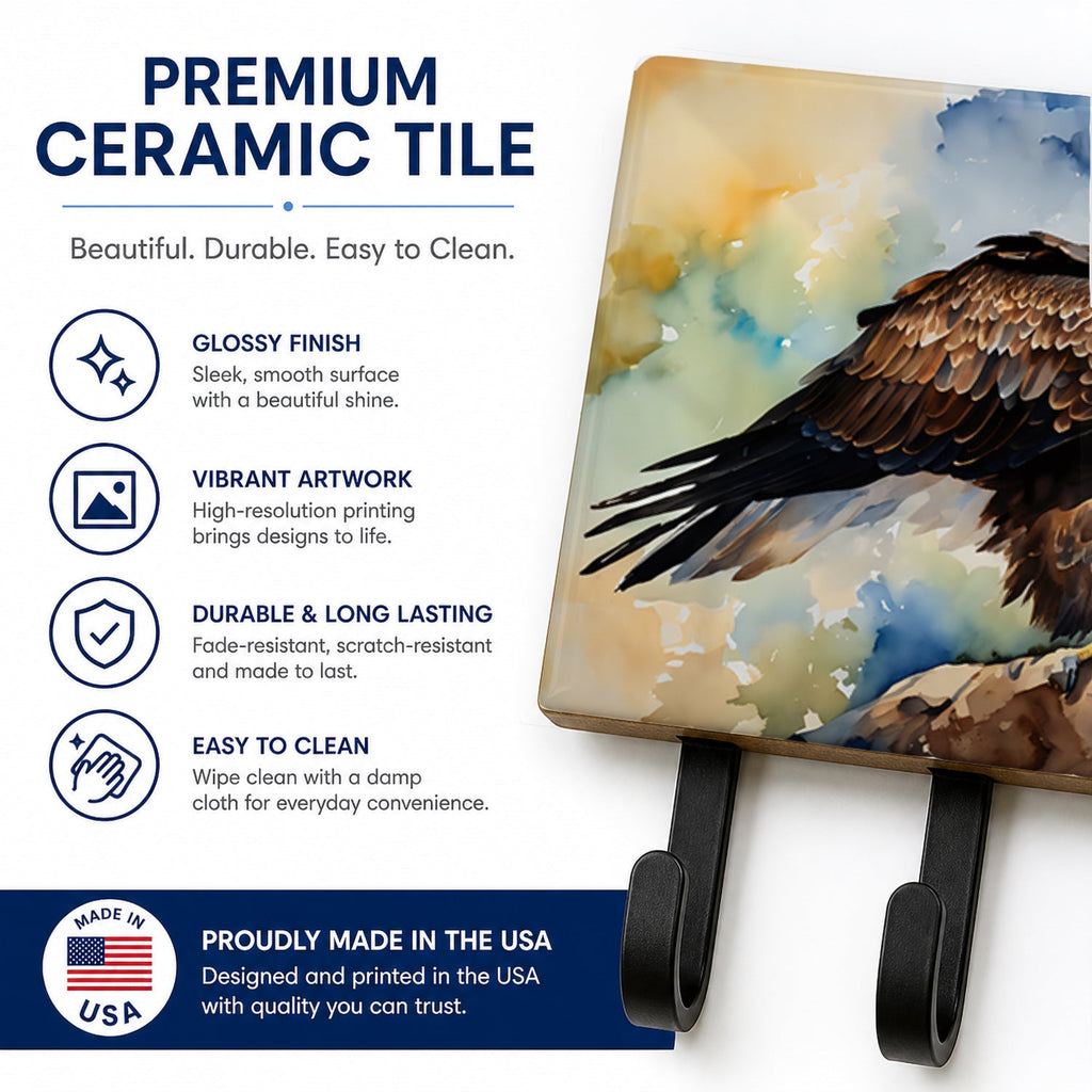 Bald Eagle Perched Rock Wildlife Leash or Key Holder Wall Hooks, Coat Rack Wall Mount, for Hanging Keys, Towels, Aprons, Leashes